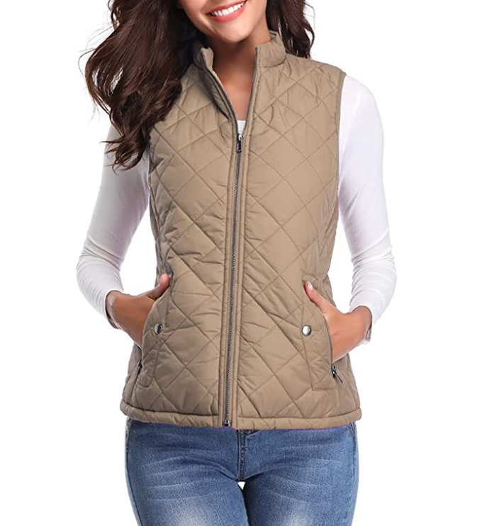 Womens quilted zip-up gilet body warmer, view 3