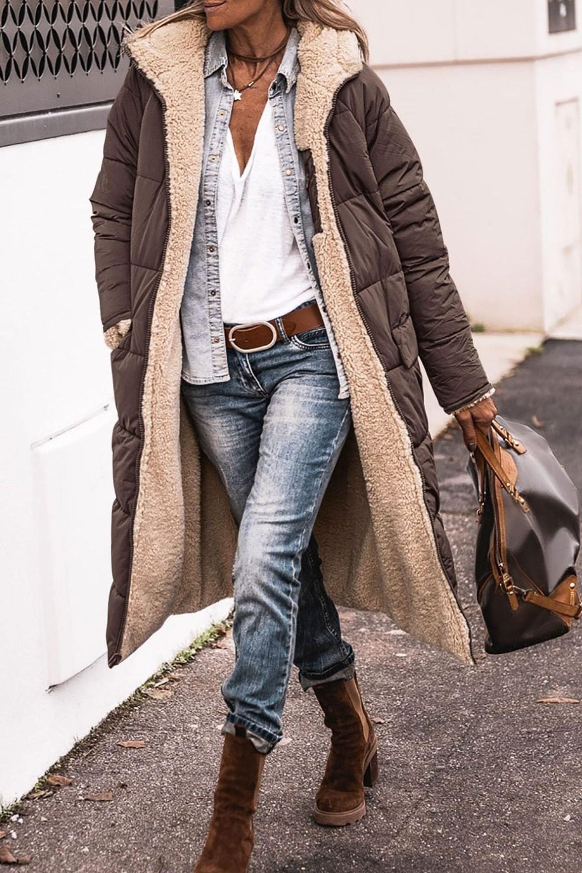 Elsie womens sherpa lined puffer coat