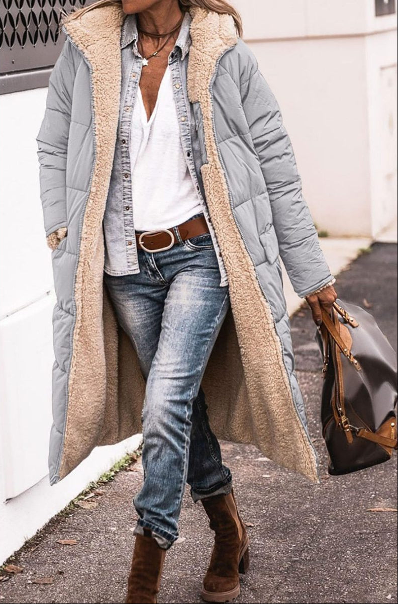 Elsie | Quilted Hooded Long Coat with Sherpa Lining