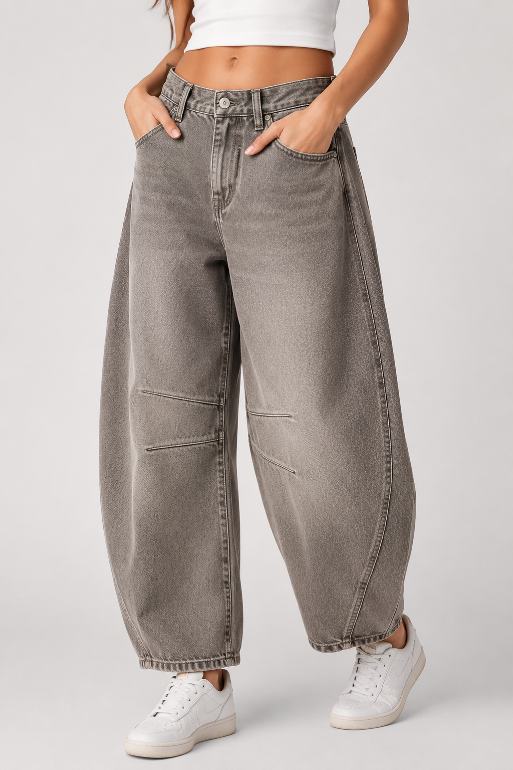 Womens wide leg barrel jeans, view 3