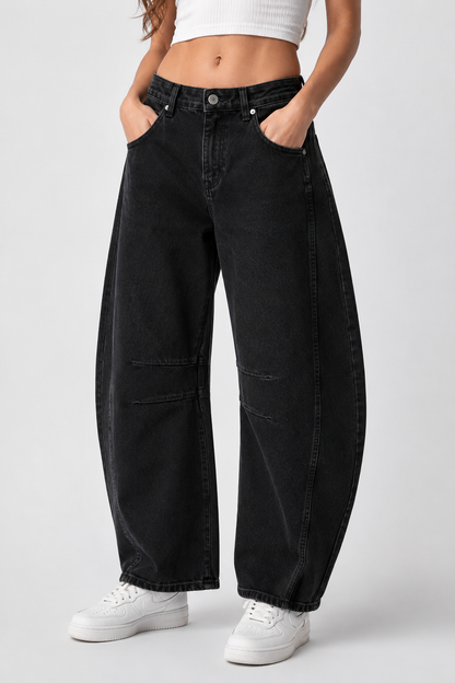 Womens wide leg barrel jeans, view 5