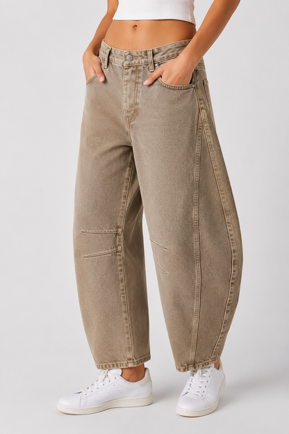 Womens wide leg barrel jeans, view 4