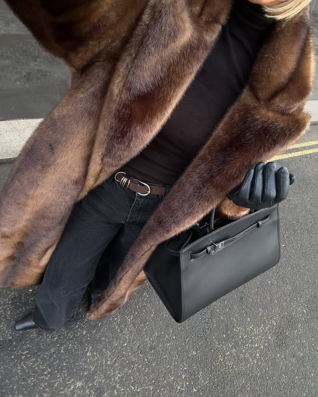 Womens maxi faux fur longline coat brown, view 4