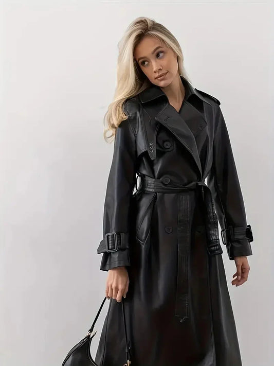 Alice womens faux leather trench coat