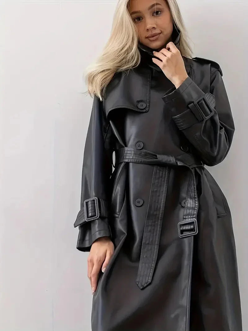 Alice womens faux leather trench coat