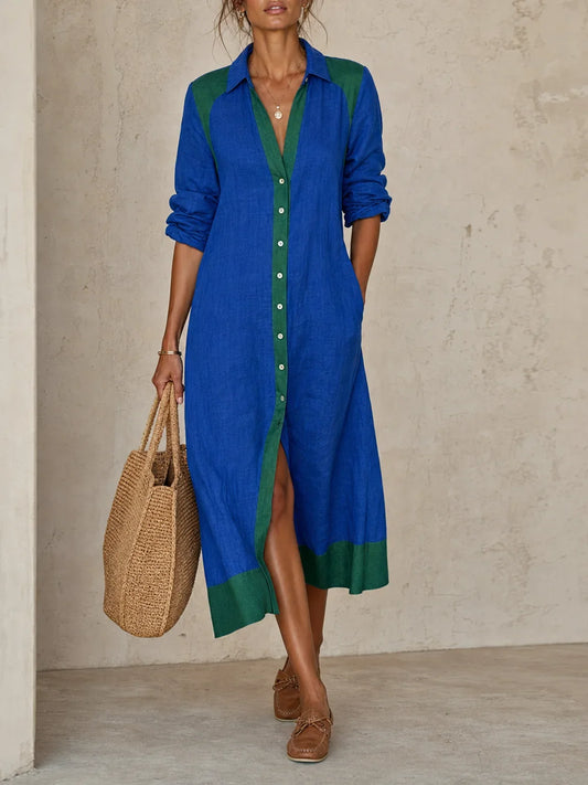 Womens colour block midi shirt dress, view 1