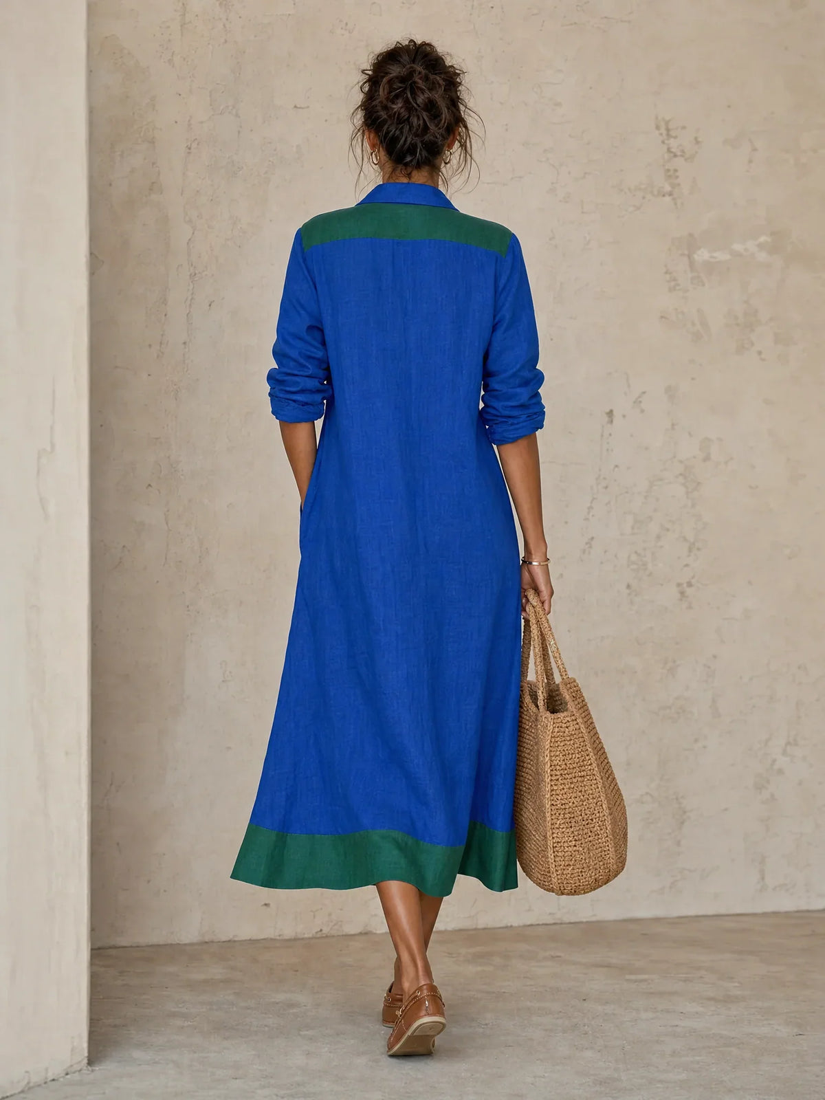 Womens colour block midi shirt dress, view 4