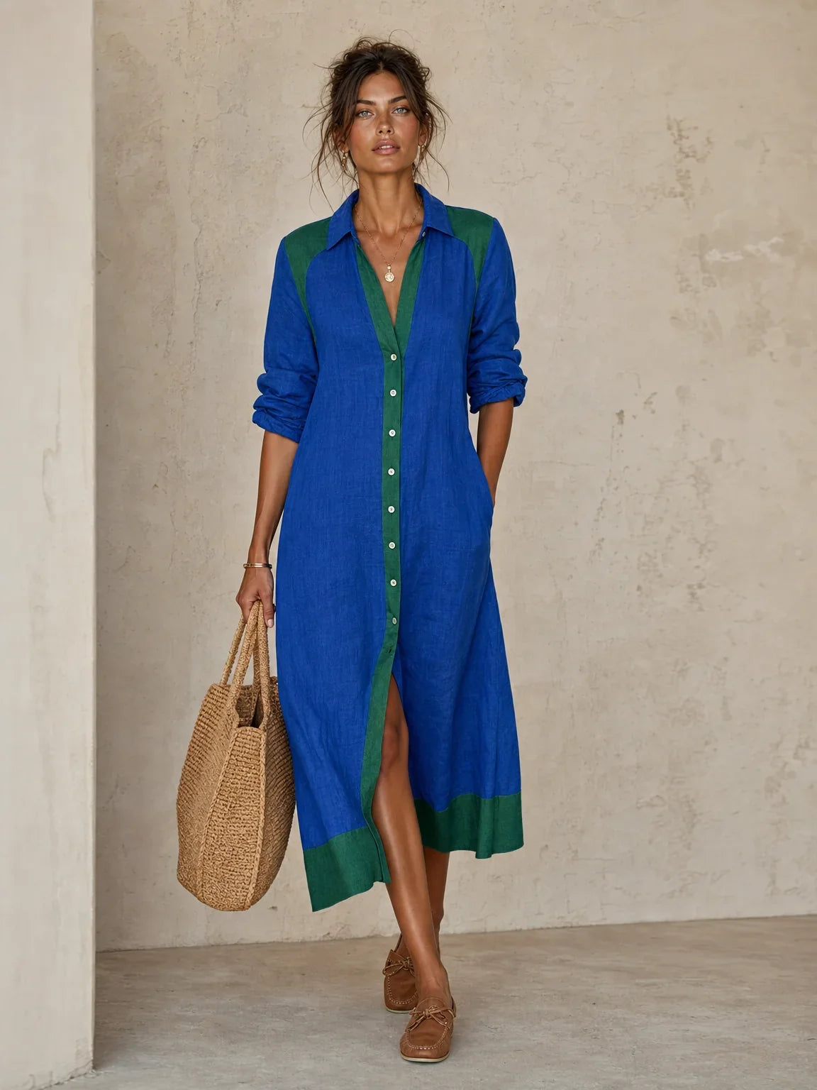 Charlotte | Colour Block Midi Shirt Dress